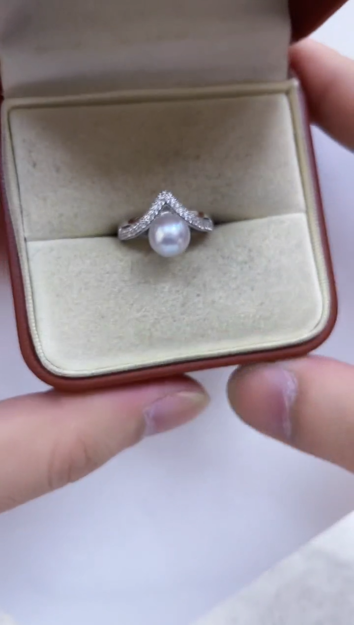 银S925镶嵌海水珍珠戒指  