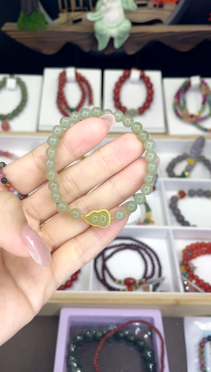 【闪购商品】和田玉手链银S925镀金镶嵌和田玉手链