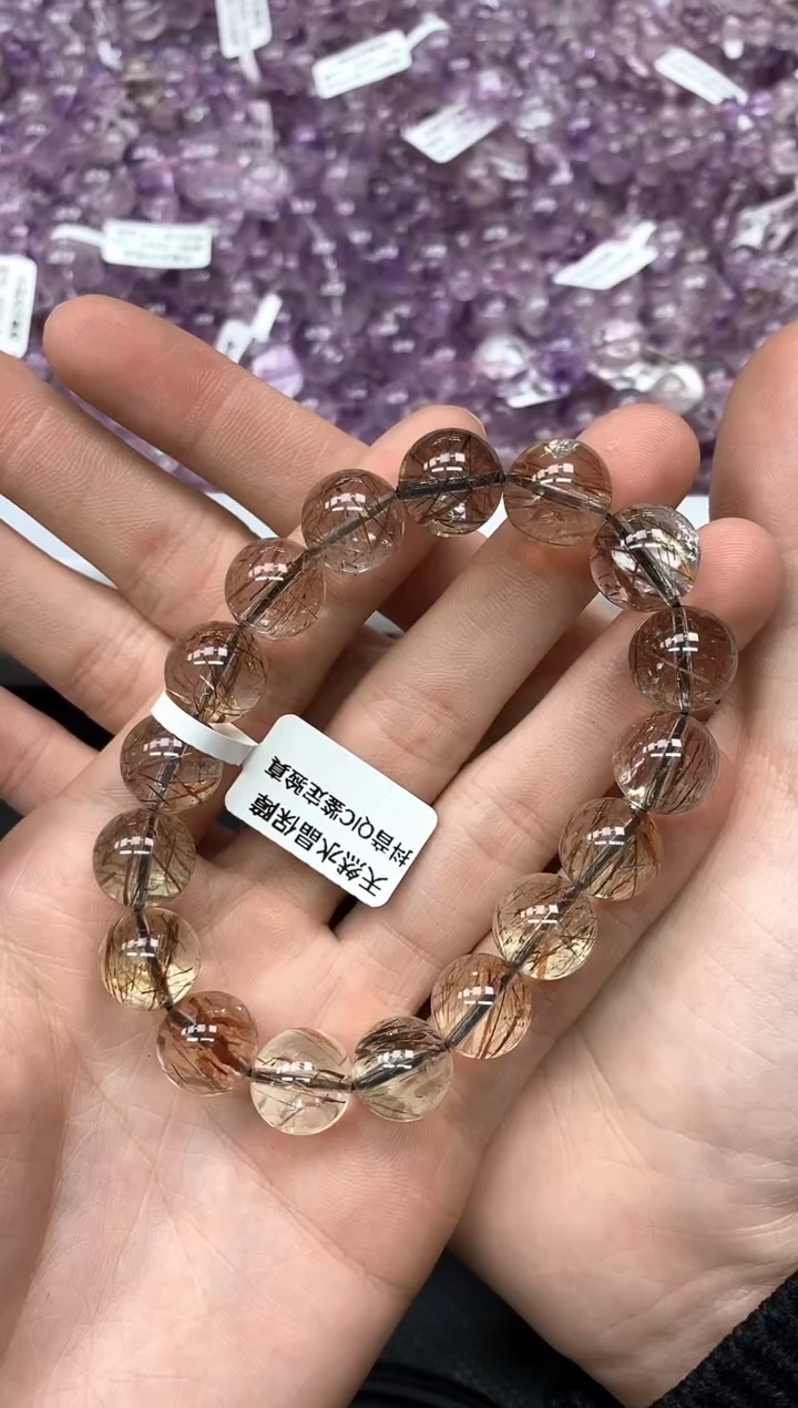 未镶嵌手串水晶AA15黑金超七12mm