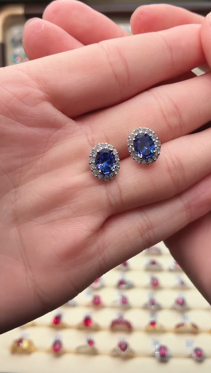 银S925镶嵌耳饰蓝色碧玺00000