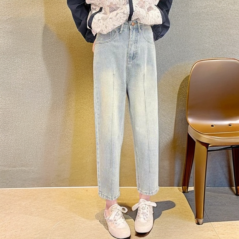 J11828#高腰老爹裤女春流行的爆款宽松浅色直筒裤