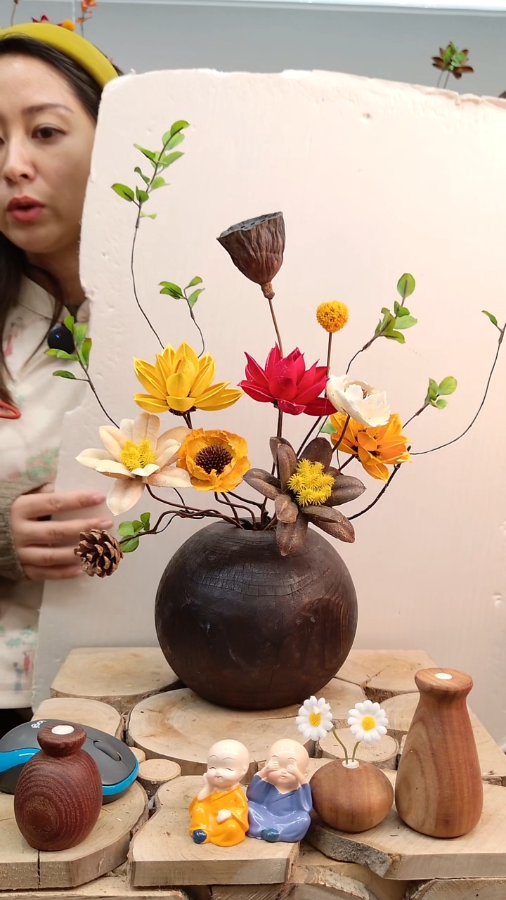 木实木花瓶配花一套