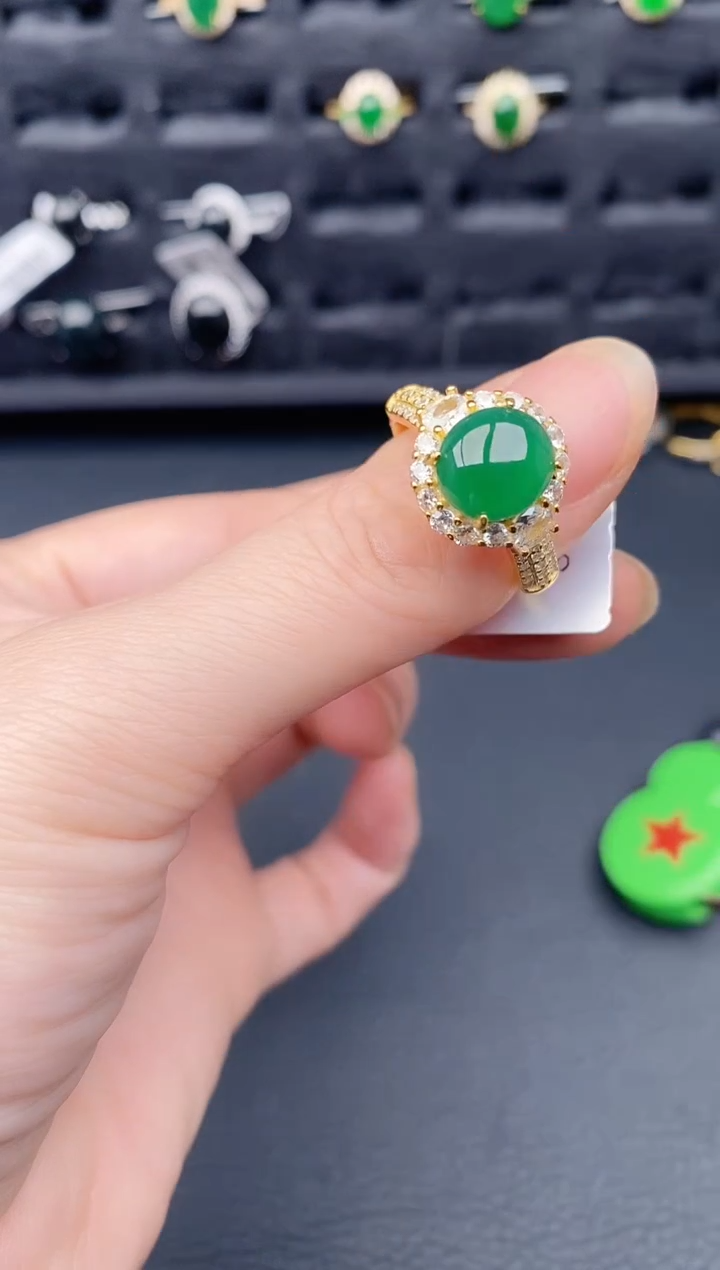 银S925镶嵌戒指翡翠天然a货翡翠385