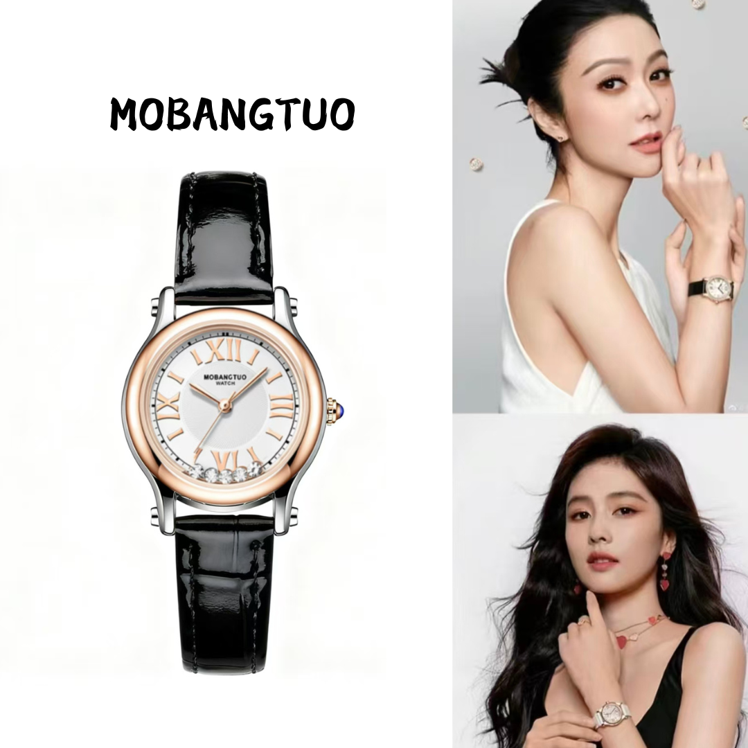 快乐钻流动5钻手表女士轻奢小众防水高级感真皮女表