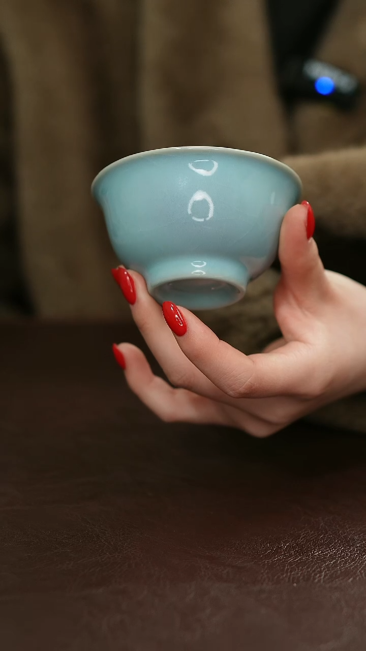 摆件瓷原矿原釉汝宋汝瓷 压手杯