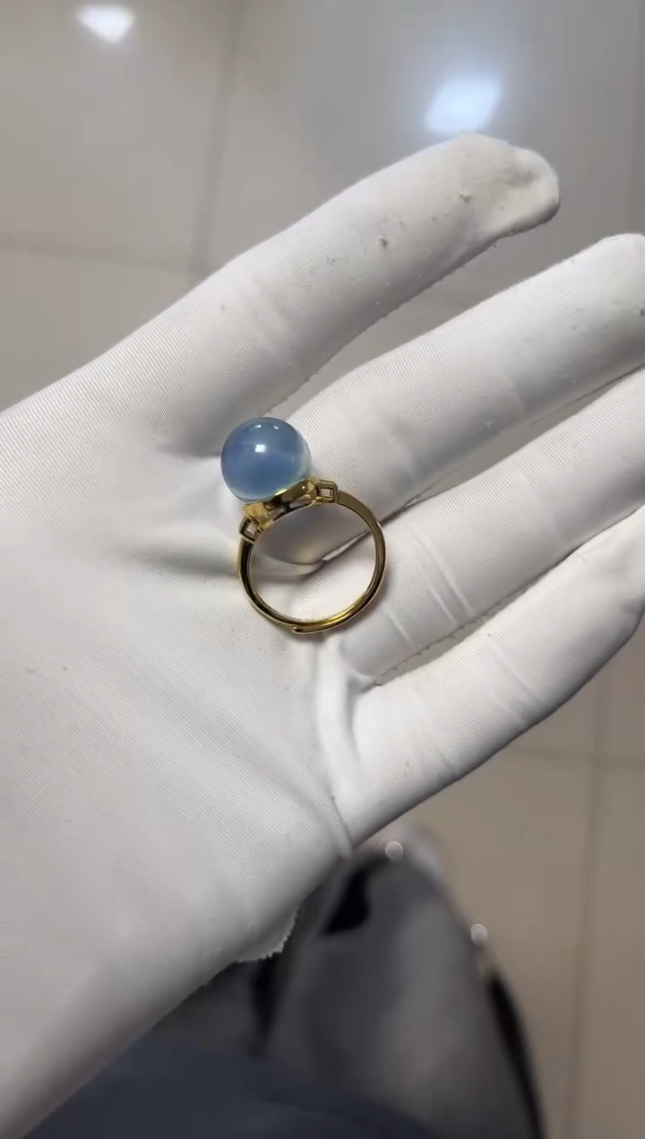 海蓝宝石戒指银S925镀金镶嵌海蓝宝戒指