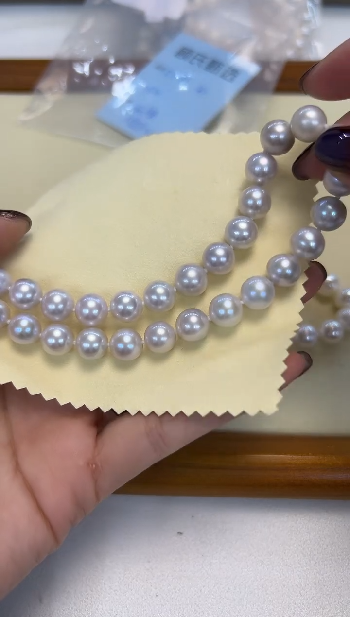 颈饰银S925镶嵌淡水珍珠丽*～8.5-9.5mm无核彩珠项链
