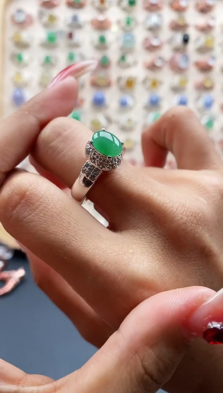 【闪购商品】翡翠戒指未镶嵌缅甸天然A货翡翠333 8+7
