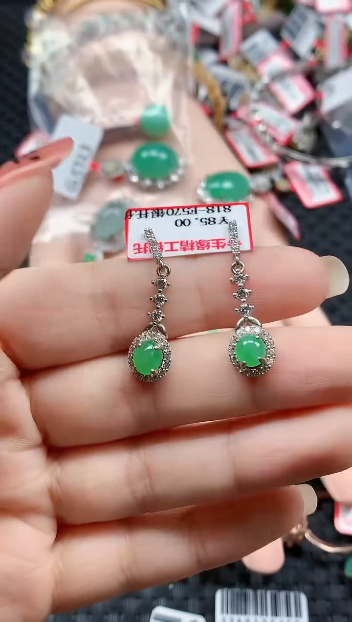 银S925镶嵌戒指翡翠天然A货缅甸翡翠