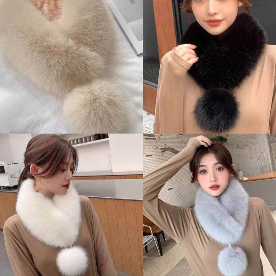 【EVA RYAN】毛毛围脖保暖围巾毛领丝带球百搭 E700