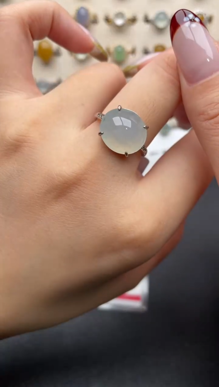 银S925镶嵌戒指翡翠一物一证一礼盒