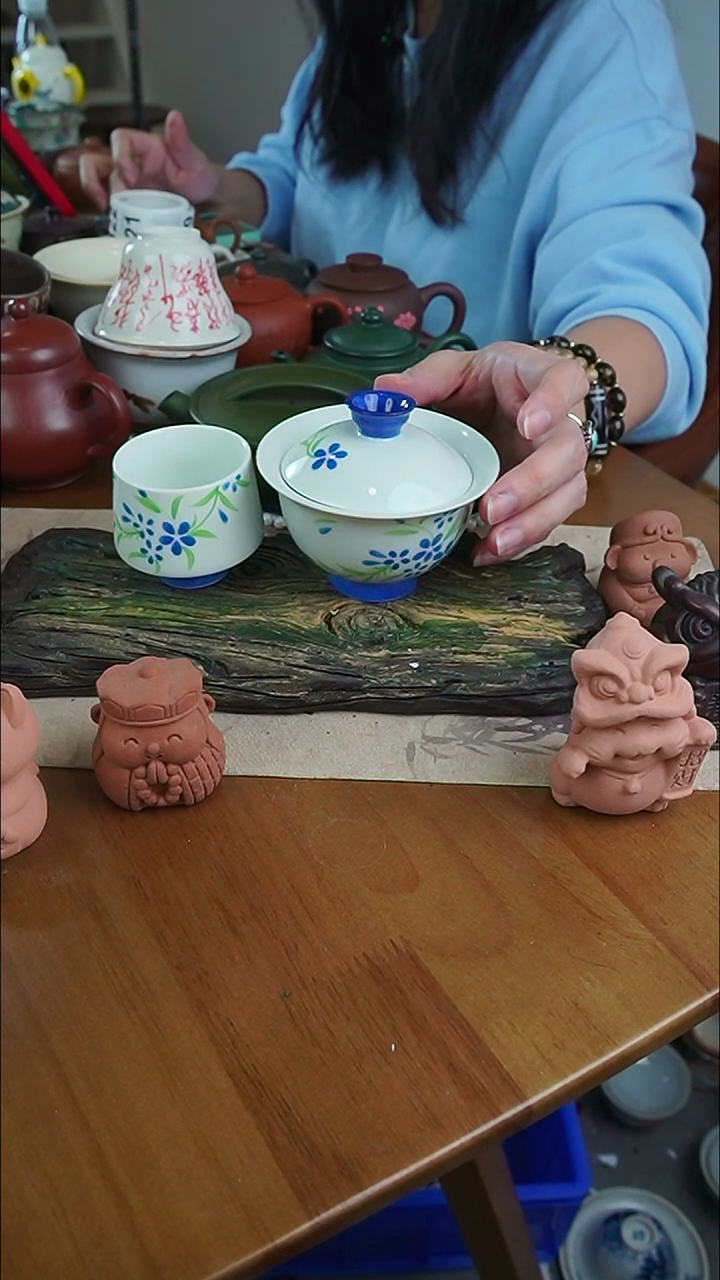 【茶瓷物语】小蓝花盖碗