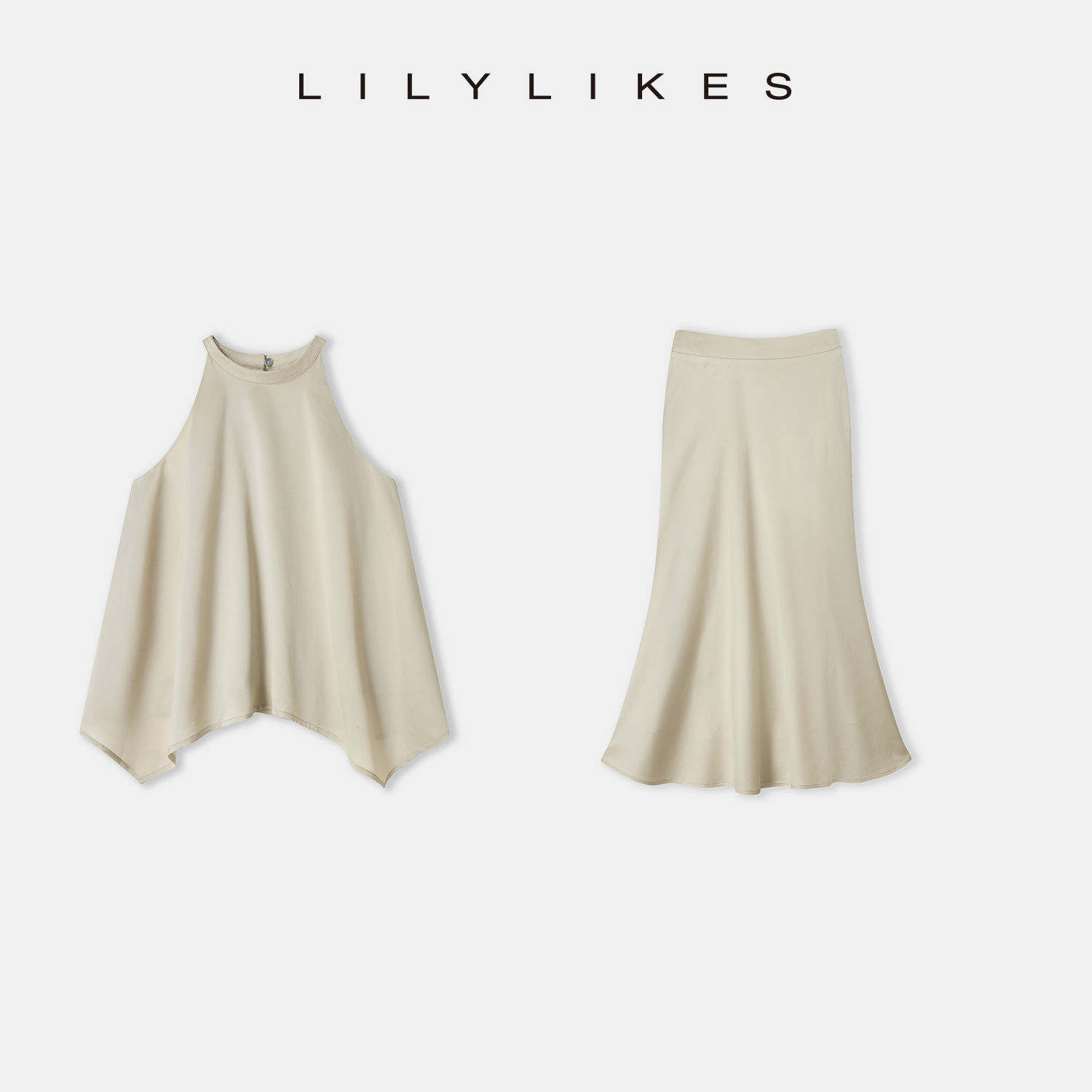 【LILYLIKES】醋酸人丝无袖挂脖上衣垂感半身长裙