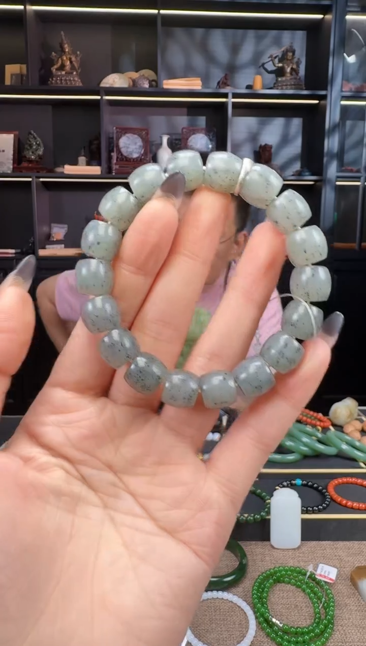 和田玉未镶嵌颈饰12mm点墨极致手串