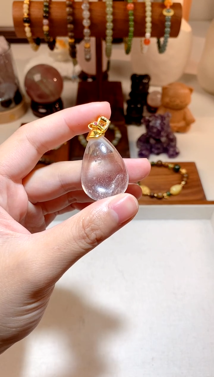 未镶嵌手串水晶白阿塞水滴吊坠 多样性发一
