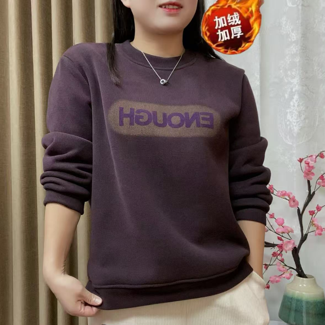 【加绒加厚】圆领字母下摆开叉卫衣遮肚子显瘦加绒女士长袖宽松上衣