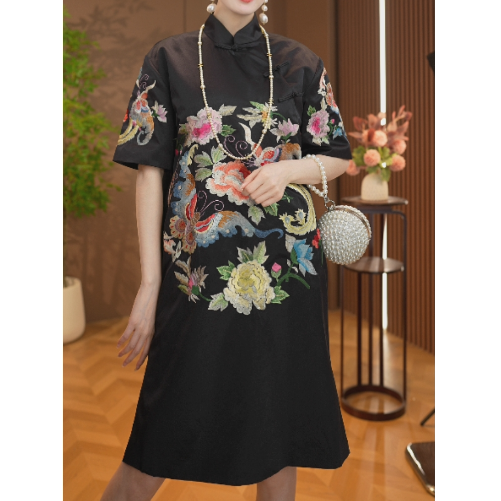 【国色芳华】夏季短款新中式复古短袖连衣裙2025C8052—小黎玫瑰仓