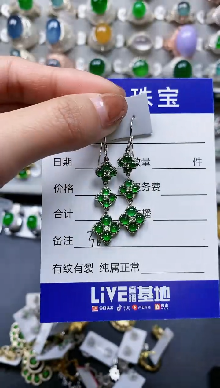 【闪购商品】翡翠耳饰银S925镶嵌0368