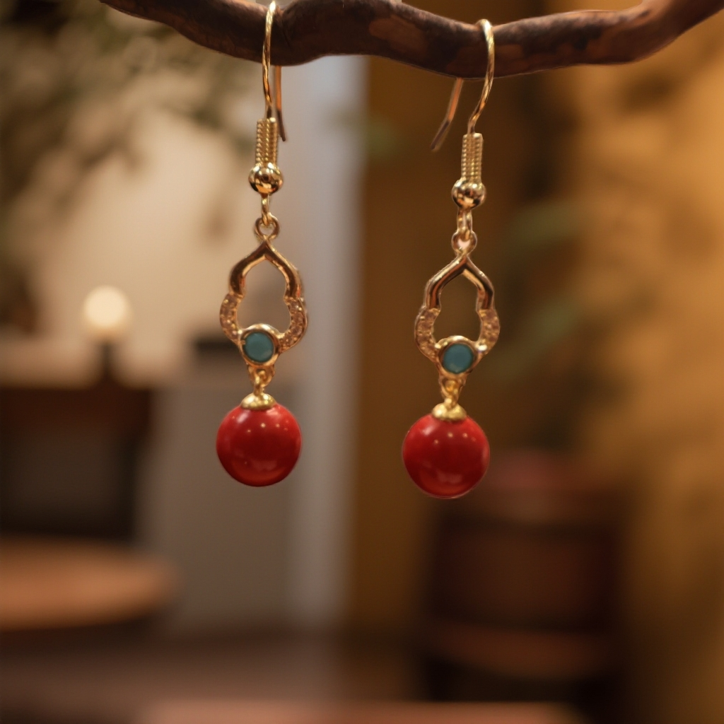 含辰砂工艺品高含量朱砂耳钉耳饰、古法古风、精美手工、红润招财