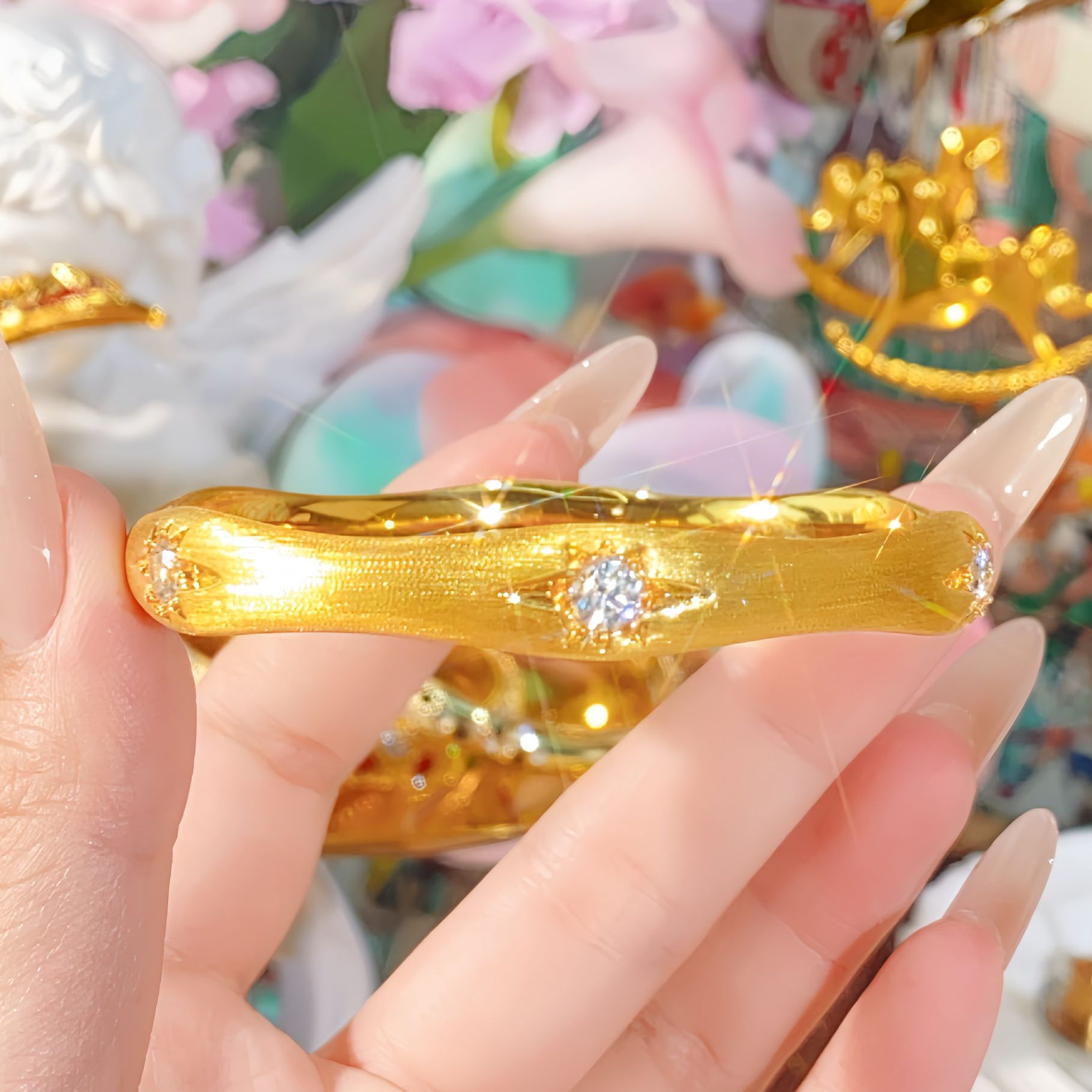 【苏妮法】足金999星芒手镯5D拉丝黄金镶嵌时尚轻奢气质百搭8.51克