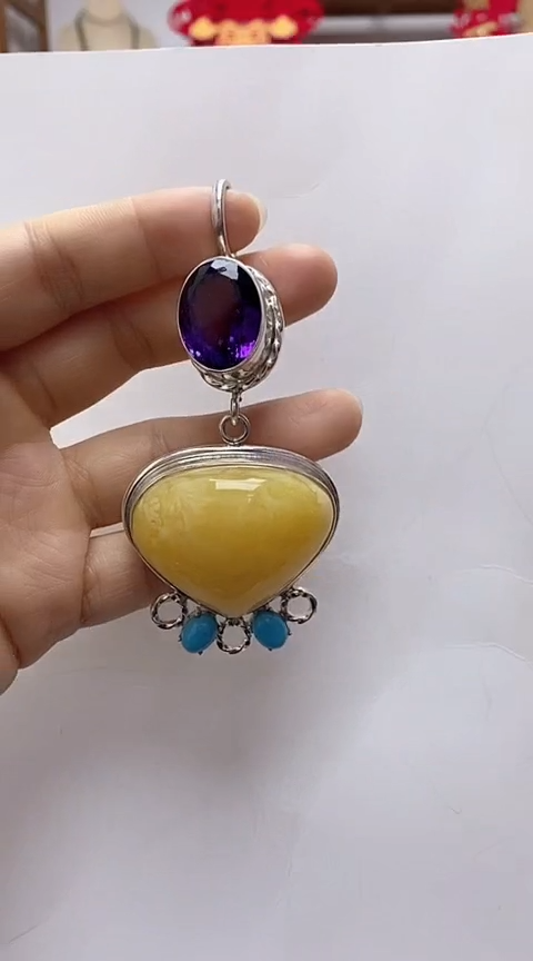 【闪购商品】琥珀裸石银S925镶嵌蜜蜡吊坠