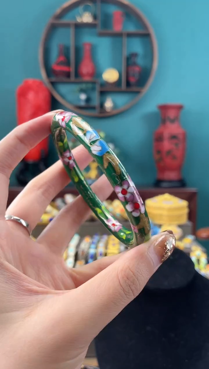  非遗手工景泰蓝镯子细绿色65
