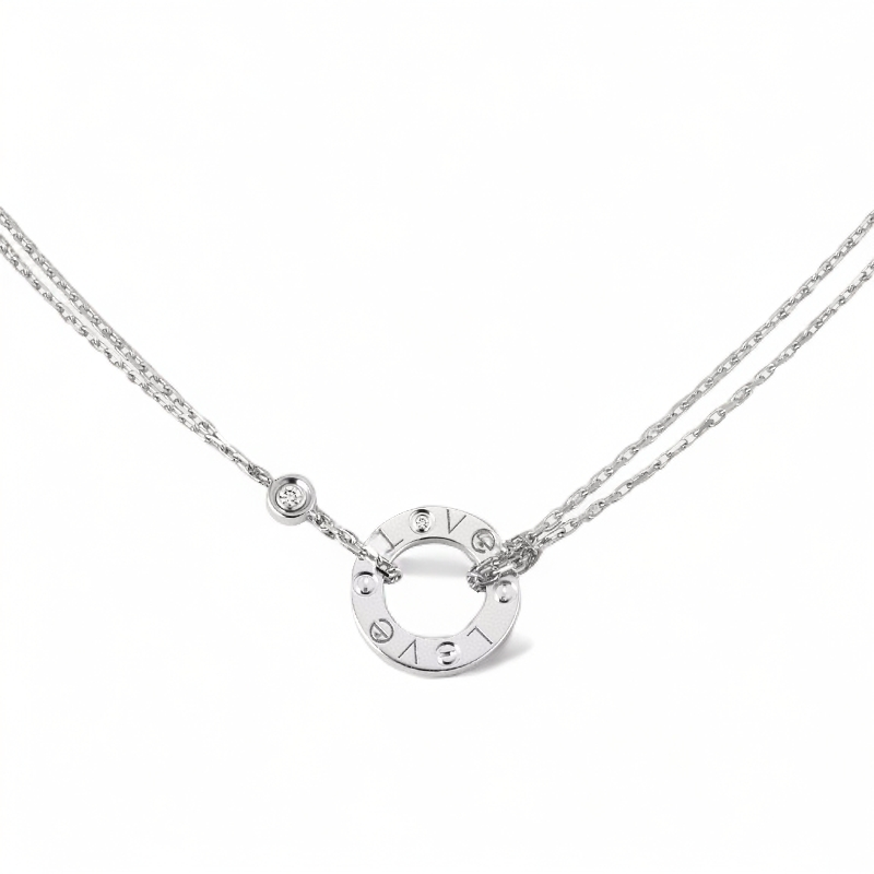 99新 Cartier/卡地亚 白金色双链单钻love项链B7219400