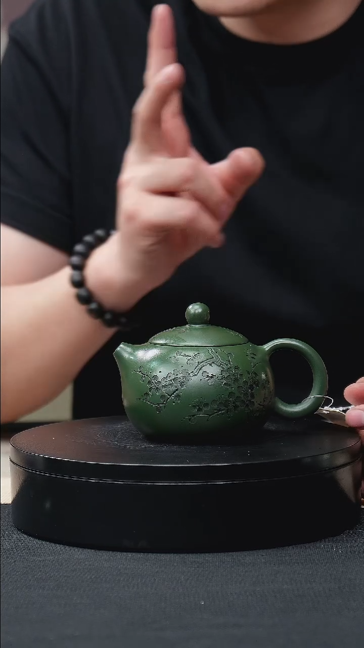 茶壶紫砂民国绿刻绘西施