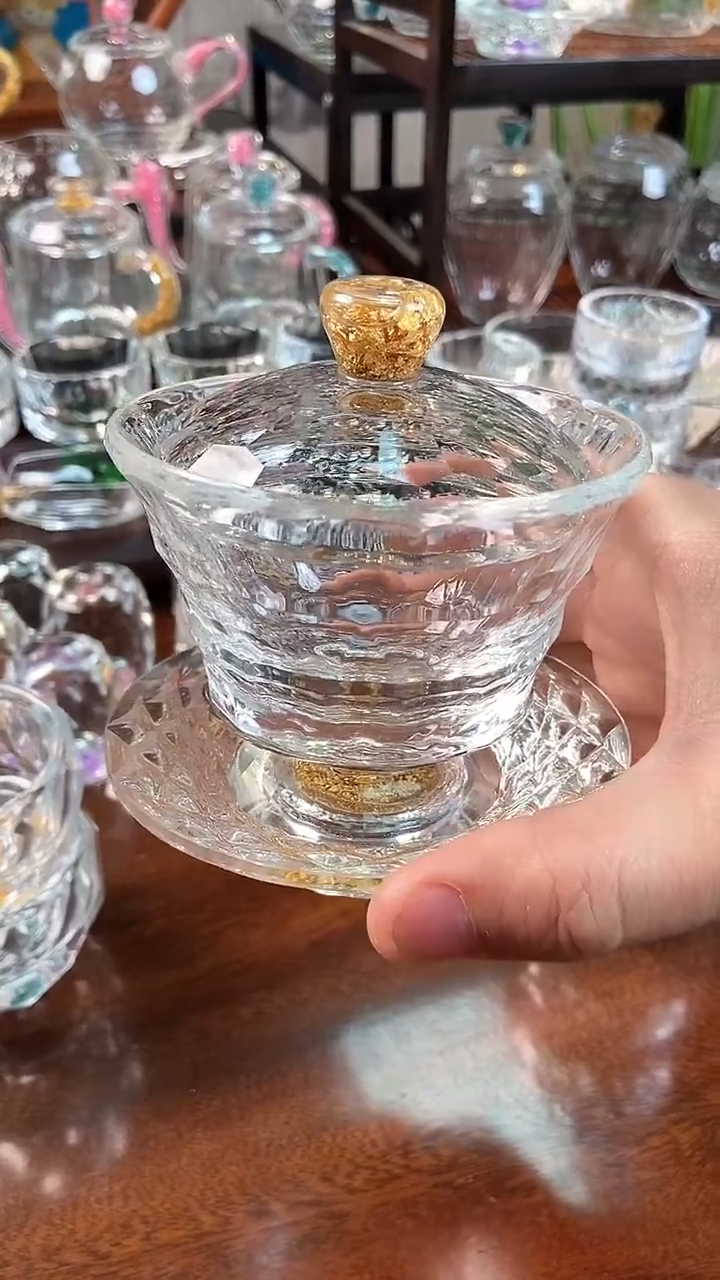 【闪购商品】玺宴新款水晶三才盖碗金箔