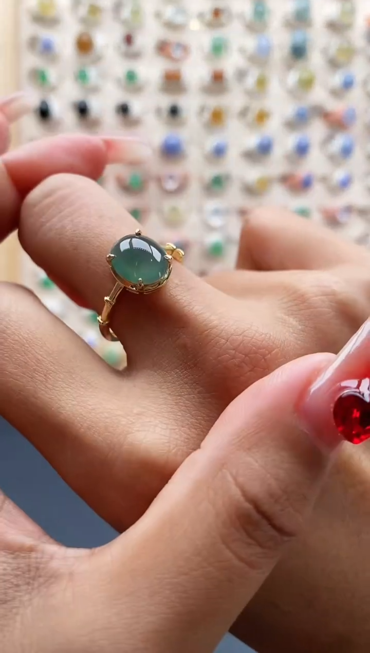 【闪购商品】翡翠戒指银S925镶嵌缅甸天然A货翡翠222  4+2