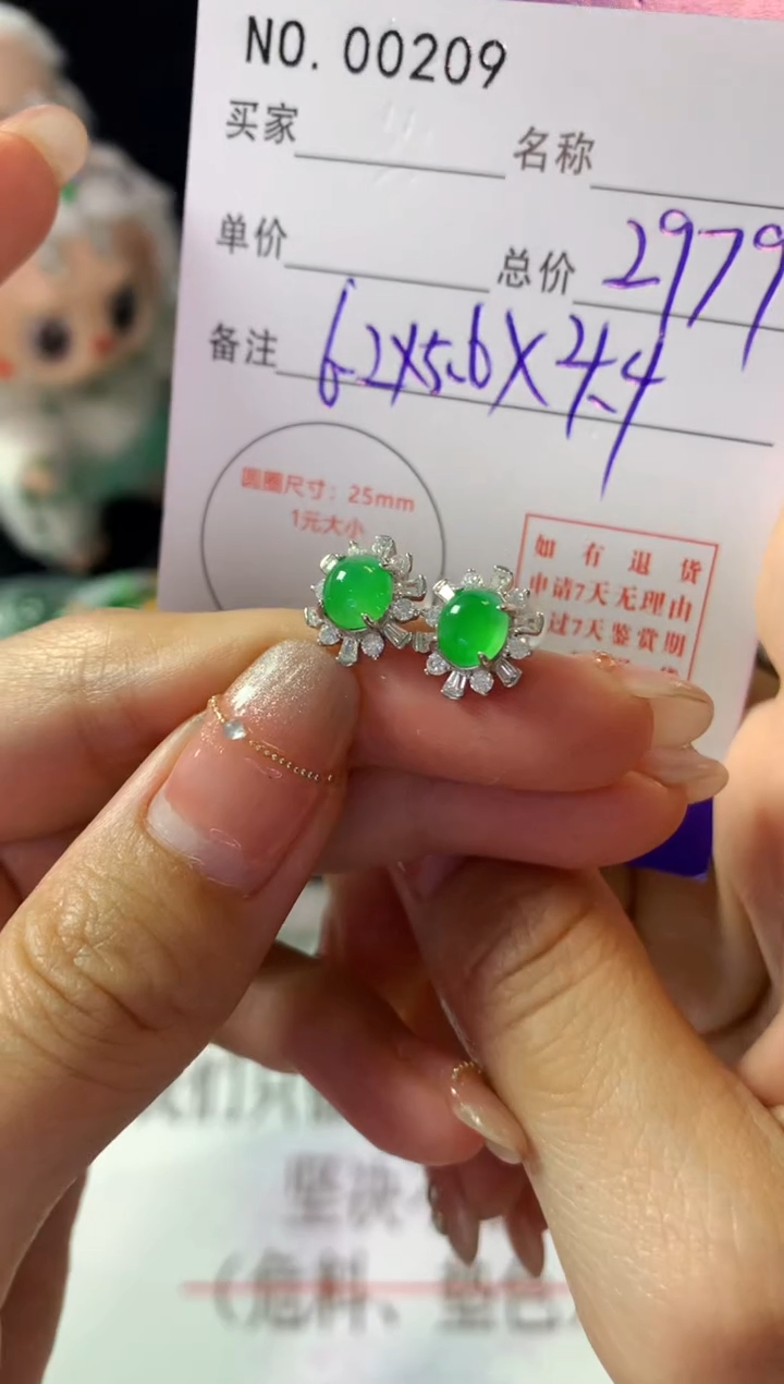 银S925镶嵌翡翠耳饰翡翠