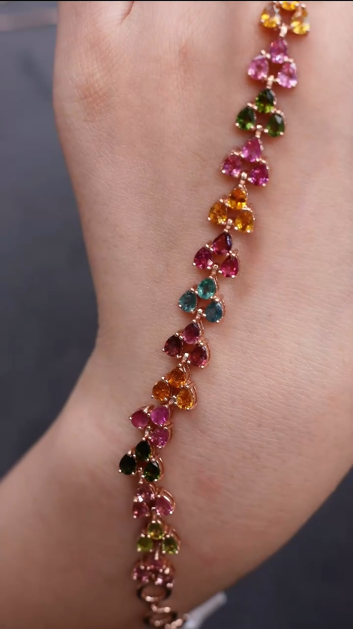 手链银S925镶嵌碧玺手链