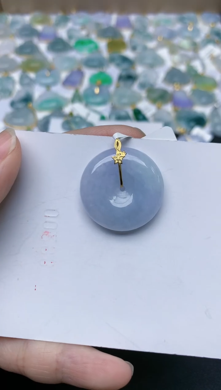 翡翠18K金镶嵌颈饰天然缅甸A货翡翠