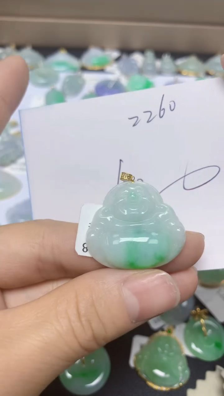 【闪购商品】翡翠18K金镶嵌挂件天然翡翠A货