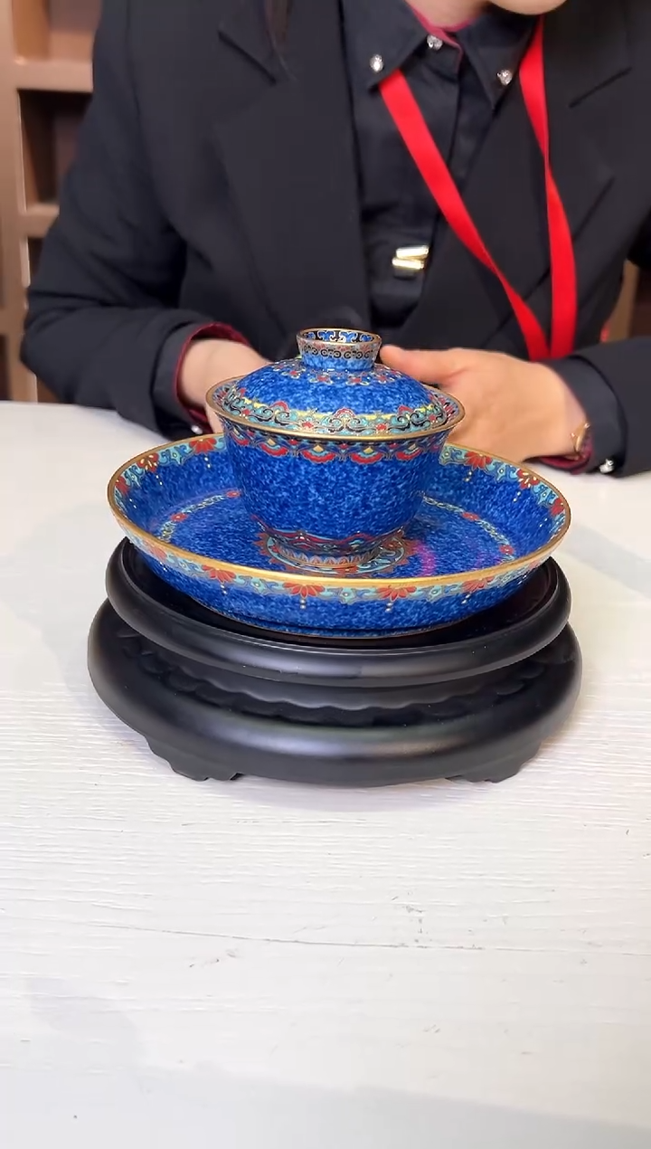 【闪购商品】盖碗蛇蓝茶具盖碗加壶承