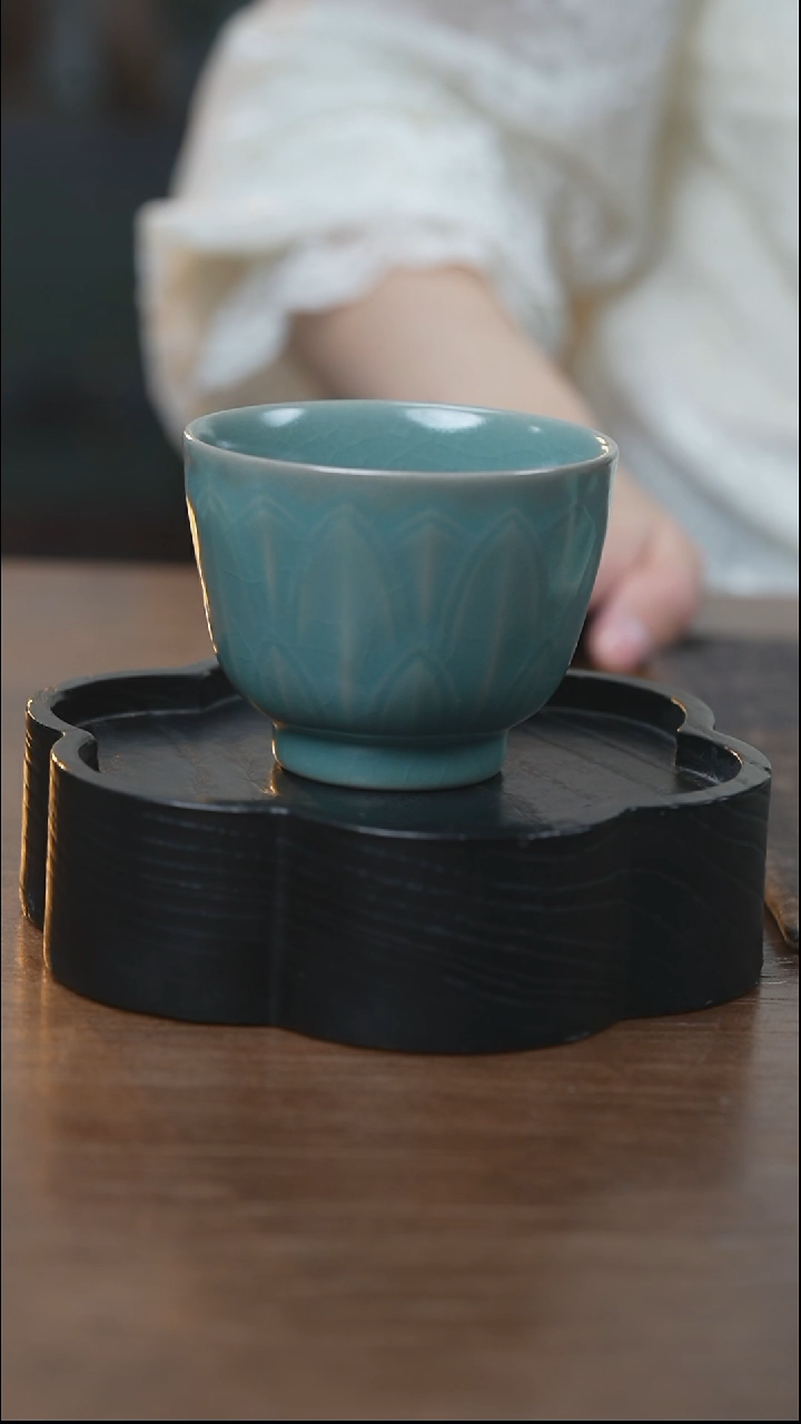 刻花莲瓣深腹杯 汝瓷 （拾汝）（古月青）