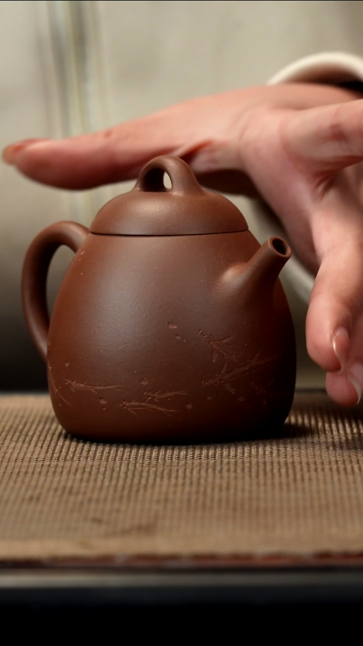 紫砂茶盏紫泥刻绘秦权160CC