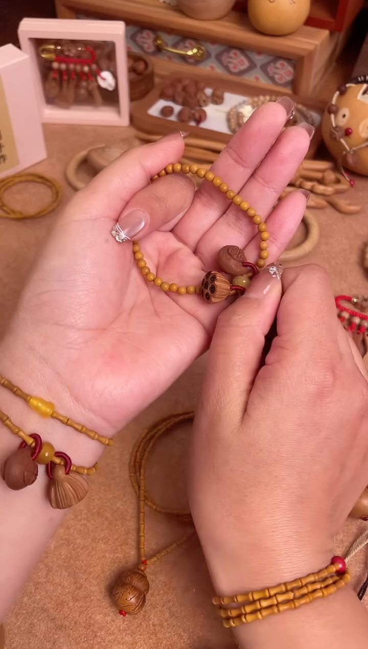 手串桃核桃核圆珠加好运连连桃核福字加莲蓬