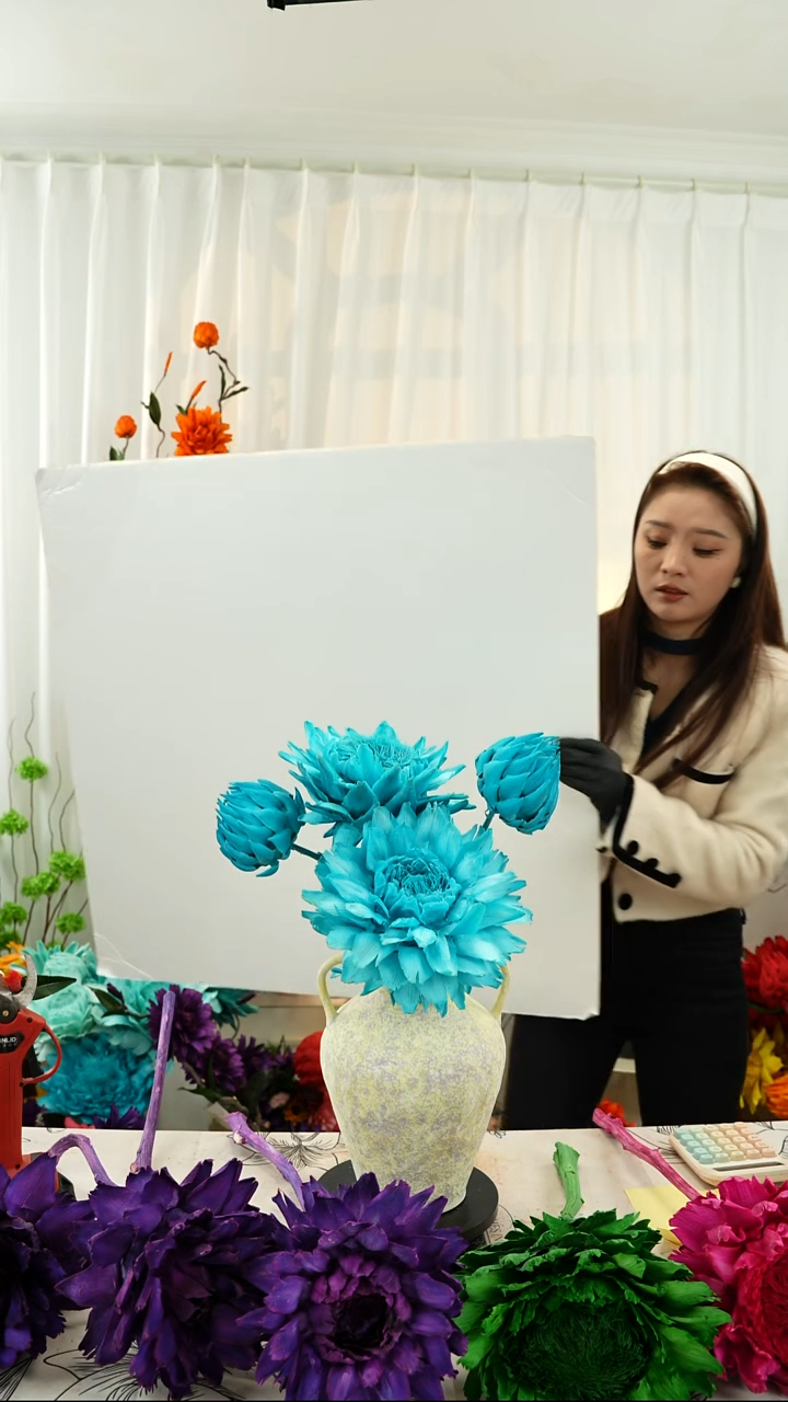 永生花洋蓟霸王花3个头叶片有伤【孔雀蓝】A9