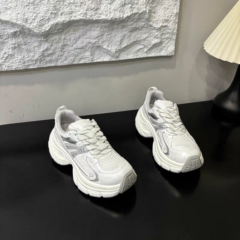 真皮厚底老爹鞋女2025春夏新款增高百搭薄网面透气舒适休闲运动鞋