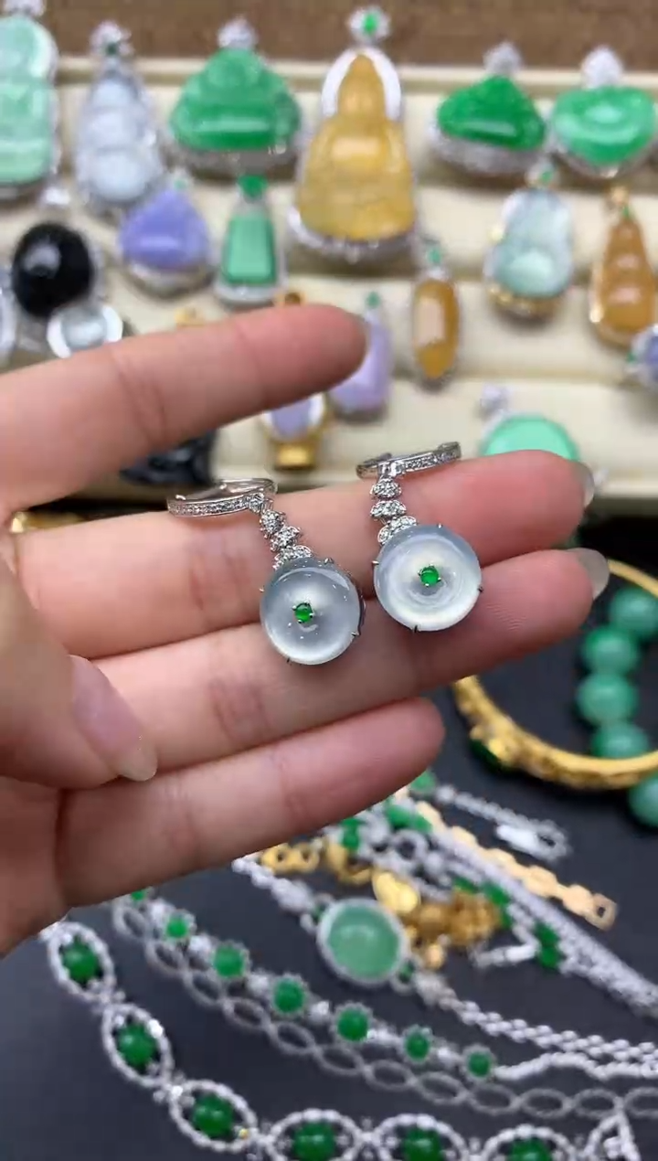 【闪购商品】翡翠耳饰18K金镶嵌543-中国好珍宝