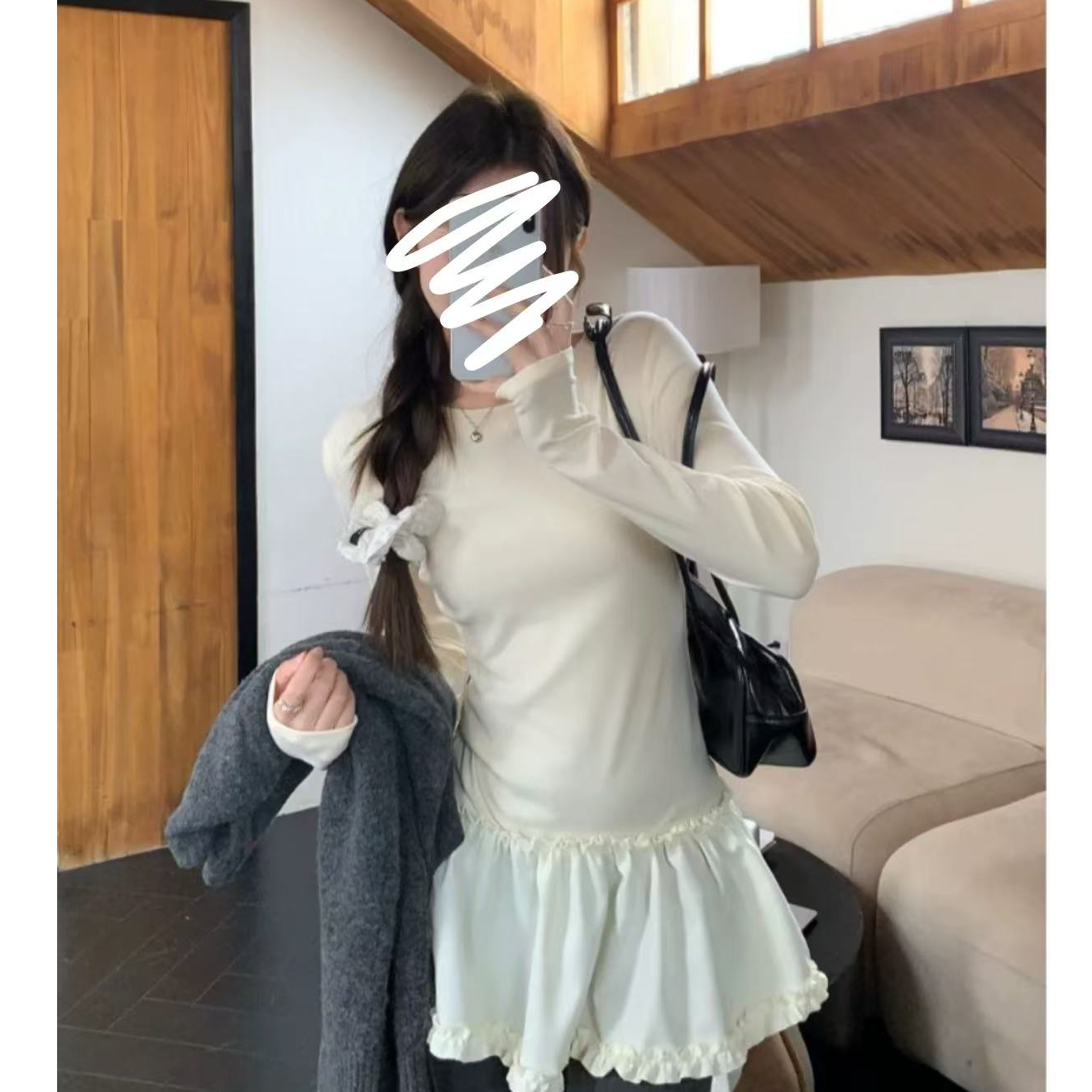 2025早春秋大码女装韩系简约裙摆加长花边屁帘内搭叠穿可外穿打底