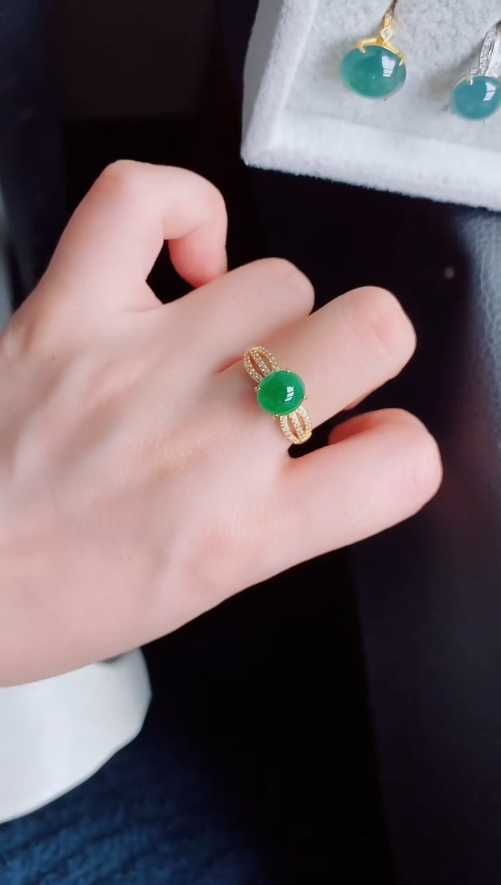 【闪购商品】翡翠戒指银S925镶嵌天然a货翡翠333