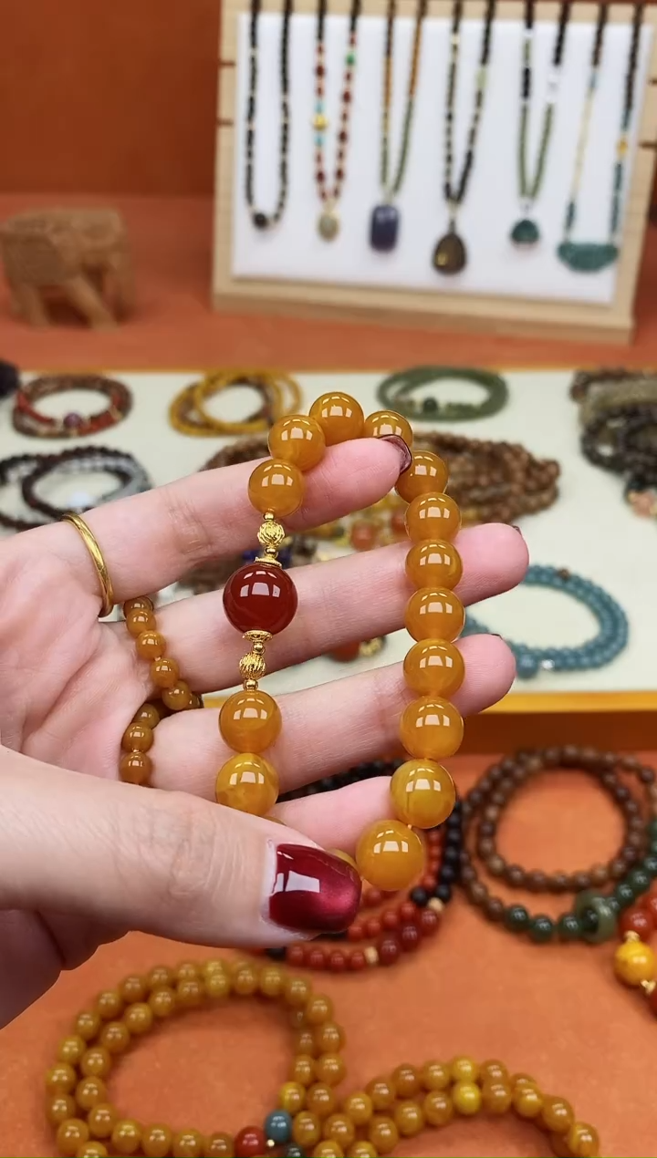 手链蜜蜡未镶嵌单圈10蜜蜡南红玛瑙手串