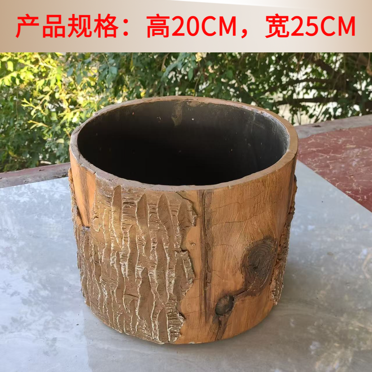 【厂家直销】圆柱形 水泥花盆室内仿实木纹 花盆绿植客厅阳台装饰