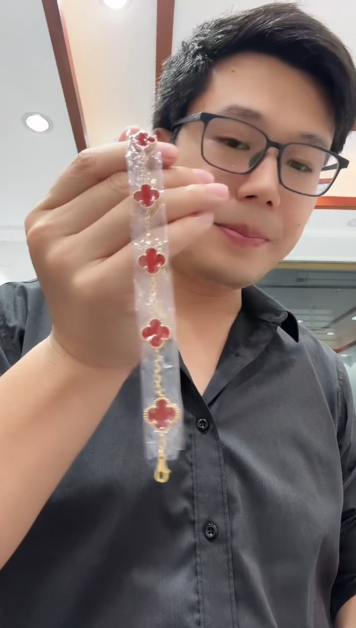 玛瑙/玉髓手链18K金镶嵌红色k黄，五花手链24版BG