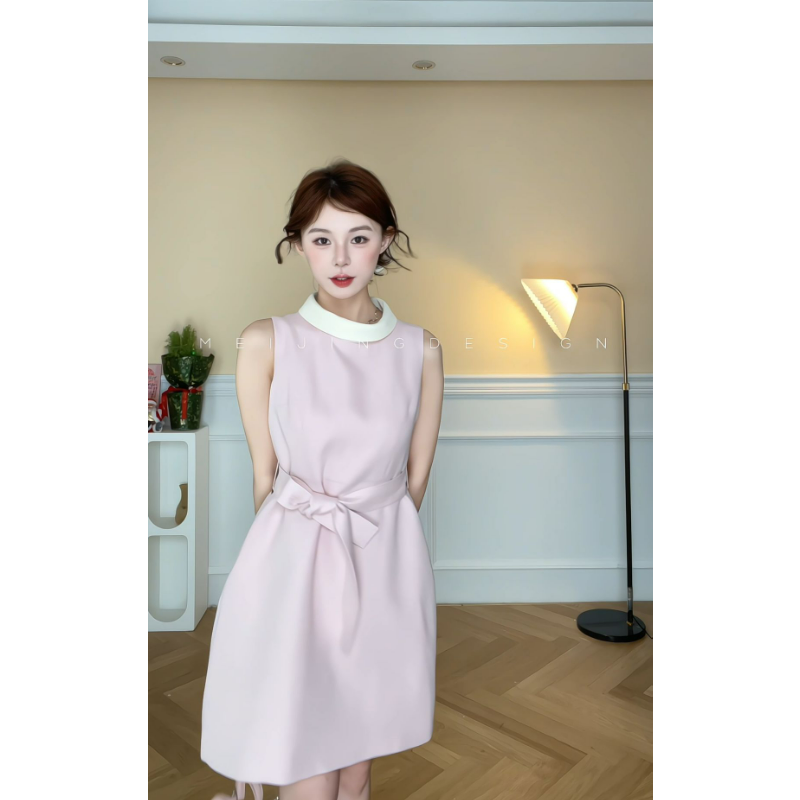 1美静 【好利来】黄杨钿甜同款 粉色天丝羊毛连衣裙XMZH6420