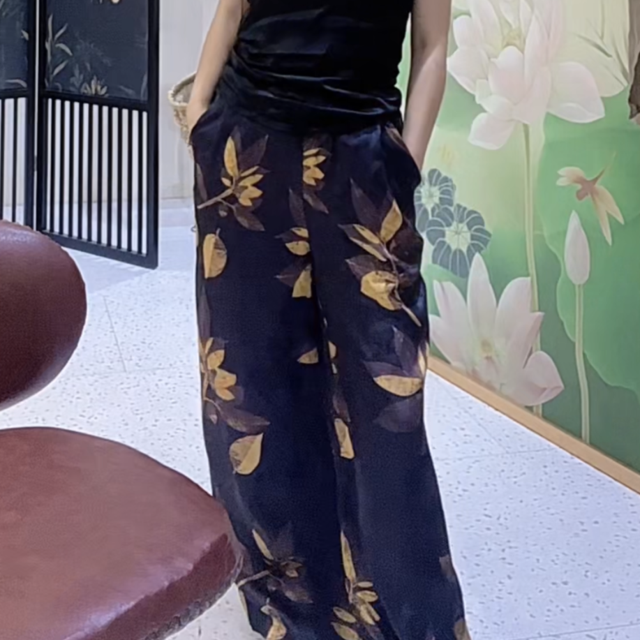 诺谰 植物纤维人丝木薯丝 直筒长裤女夏款百搭垂感缎面裤子中长款