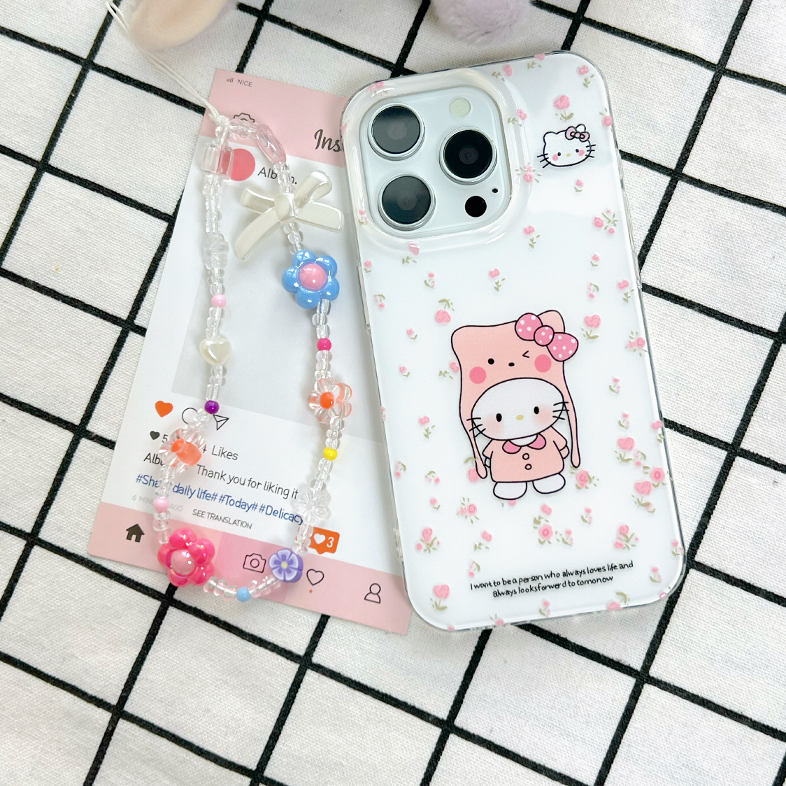 【70】ins碎花戴帽kt猫手机壳苹果17iPhone16华为小米17oppovivo