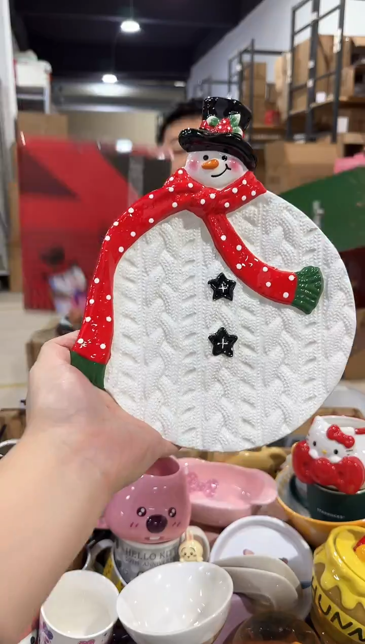 瓷片原盒雪人盘 